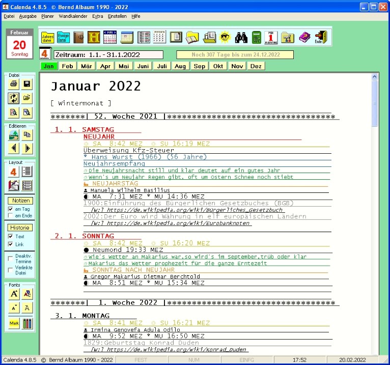Startbildschirm mit aktuellem Terminkalender